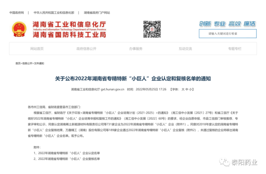 泰陽(yáng)藥業(yè)通過(guò)小巨人企業(yè)認(rèn)定